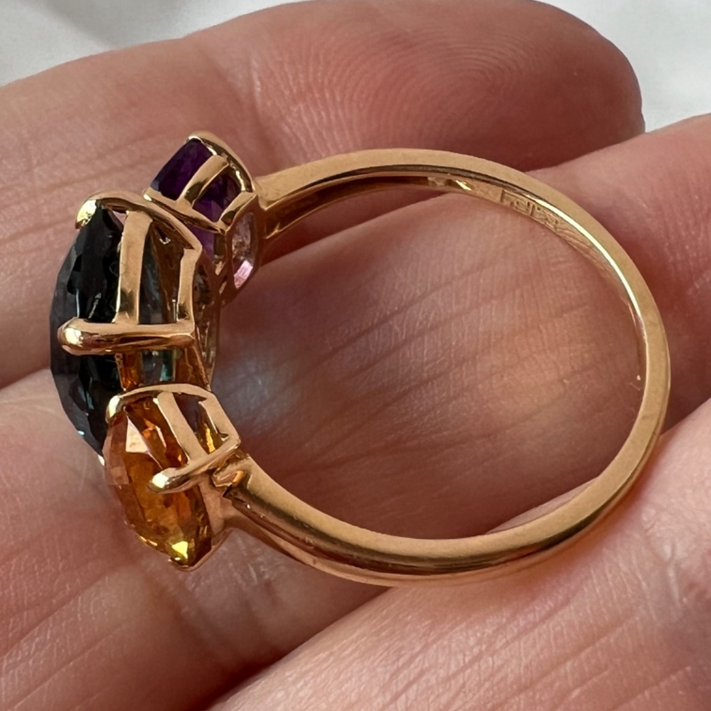 EFFY 14K GOLD MOSAIC LONDON BLUE TOPAZ CITRINE AMETHYST MULTI GEMSTONE RING - Picture 9 of 16